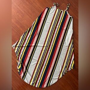 Striped Sleeveless Maxi Dress in Navy, Red, Yellow & Grey